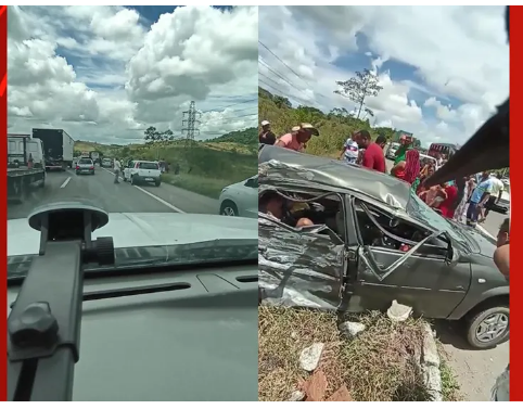 Batida entre carro e carreta mata duas pessoas e deixa quatro feridas na BR-324