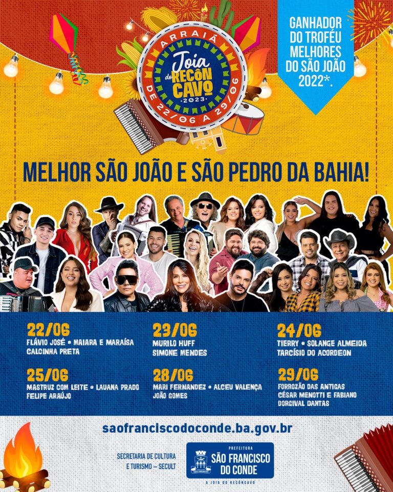 Confira a programação do maior São João e São Pedro da Bahia: O Arraiá Joia do Recôncavo 2023