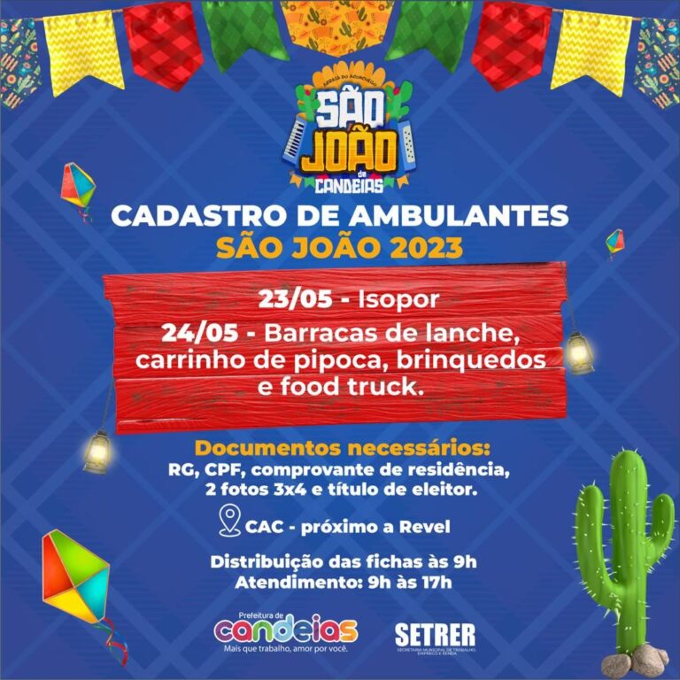 Candeias: Prefeitura iniciará cadastramento dos vendedores ambulantes no Arraiá do Aconchego 2023