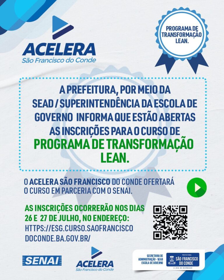 Estão abertas as inscrições para o curso de PROGRAMA DE TRANSFORMAÇÃO LEAN