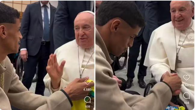 Luva de Pedreiro conhece Papa Francisco e pergunta ‘Messi ou Cristiano Ronaldo?’