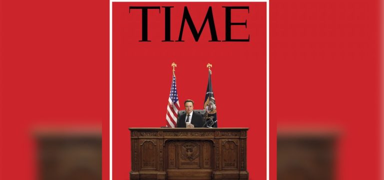 Revista Time publica capa com montagem de Elon Musk em cadeira presidencial na Casa Branca