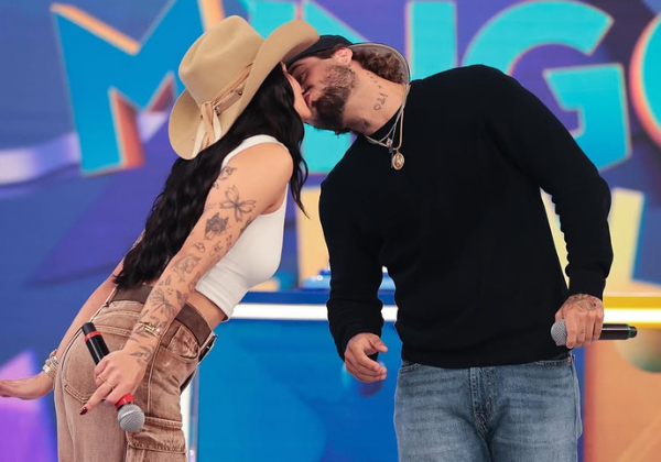 Ana Castela e Zé Felipe assumem romance e se beijam na TV