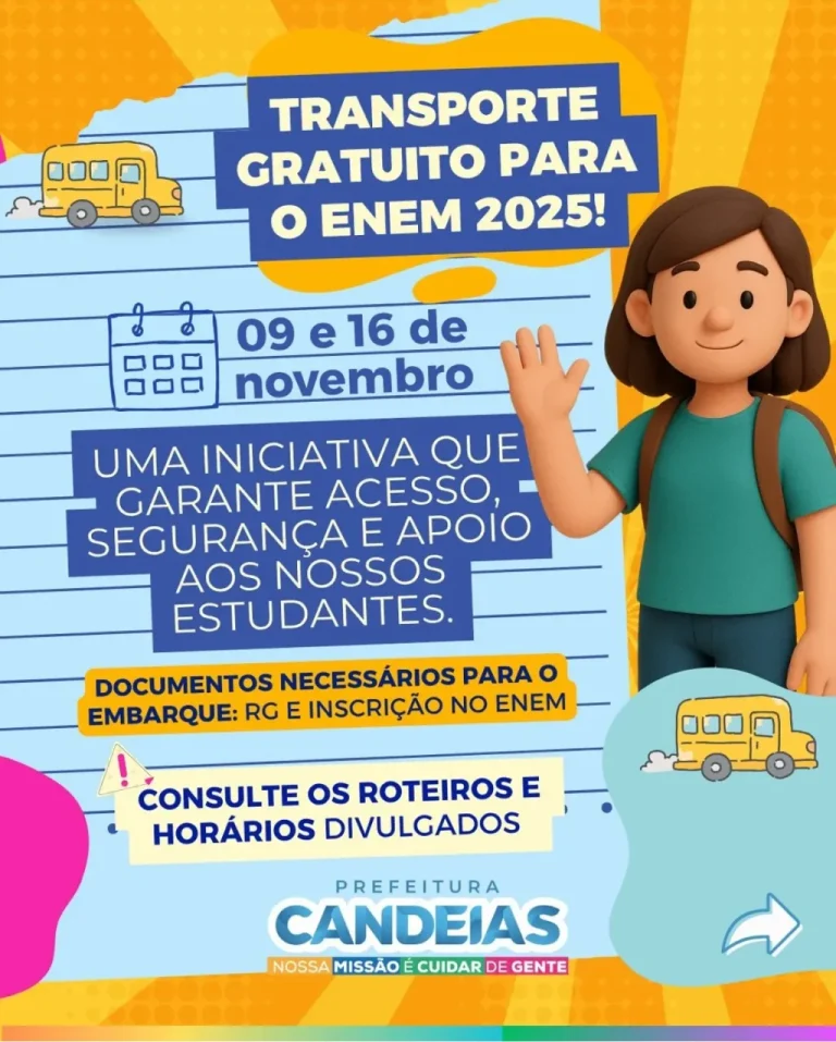 Prefeitura de Candeias oferece transporte gratuito para estudantes do ENEM 2025